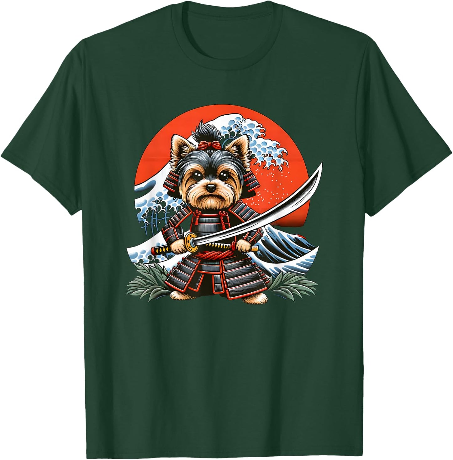 Otaku Yorkie dog Samurai Men Women Girls Kids T-Shirt - T-Shirt | Forest
