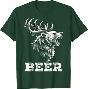 Mix of Bear and Deer Beer Wildness Camping T-Shirt - T-Shirt | Forest