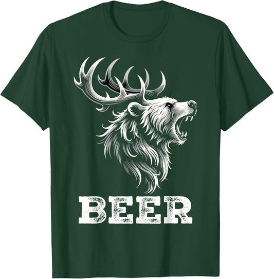 Mix of Bear and Deer Beer Wildness Camping T-Shirt - T-Shirt | Forest