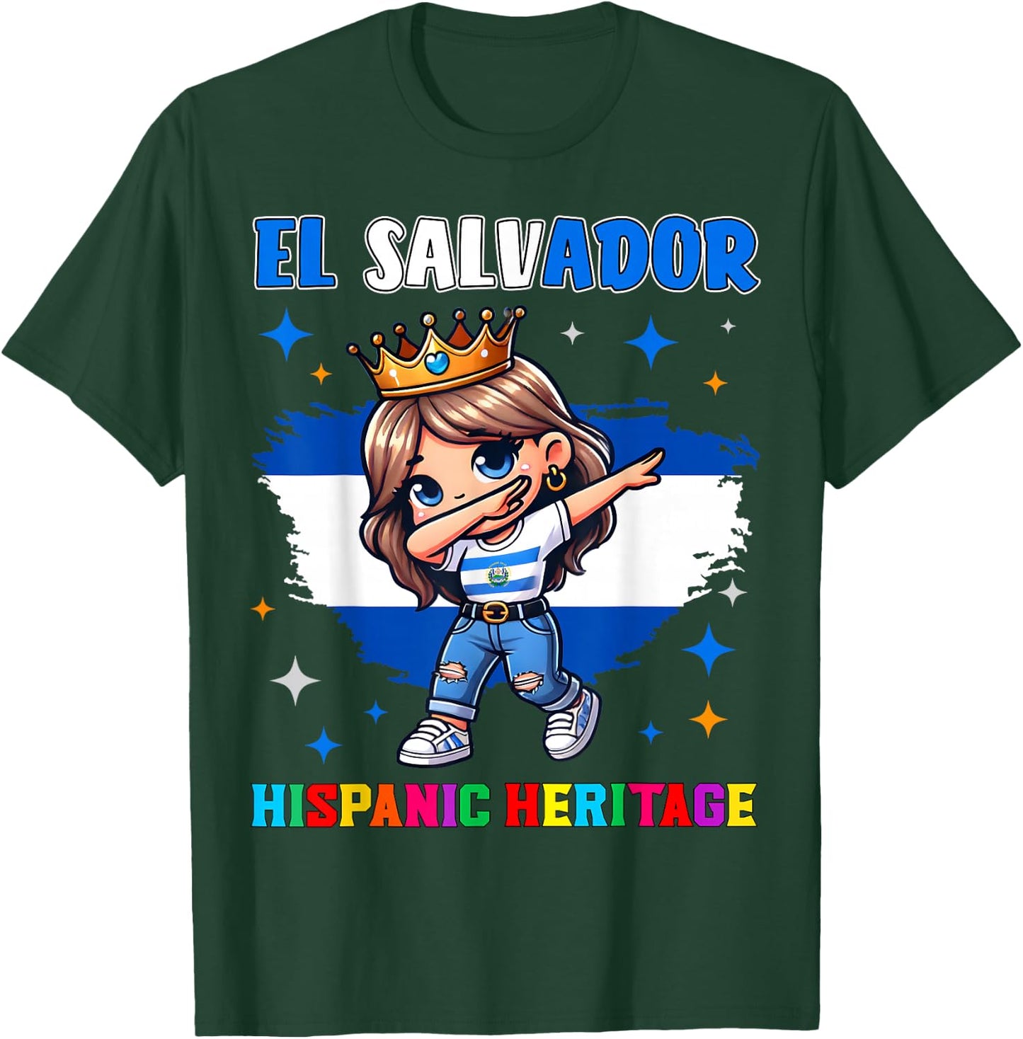 El Salvador Dabbing Girl Hispanic Heritage Celebration Kids T-Shirt - T-Shirt | Forest
