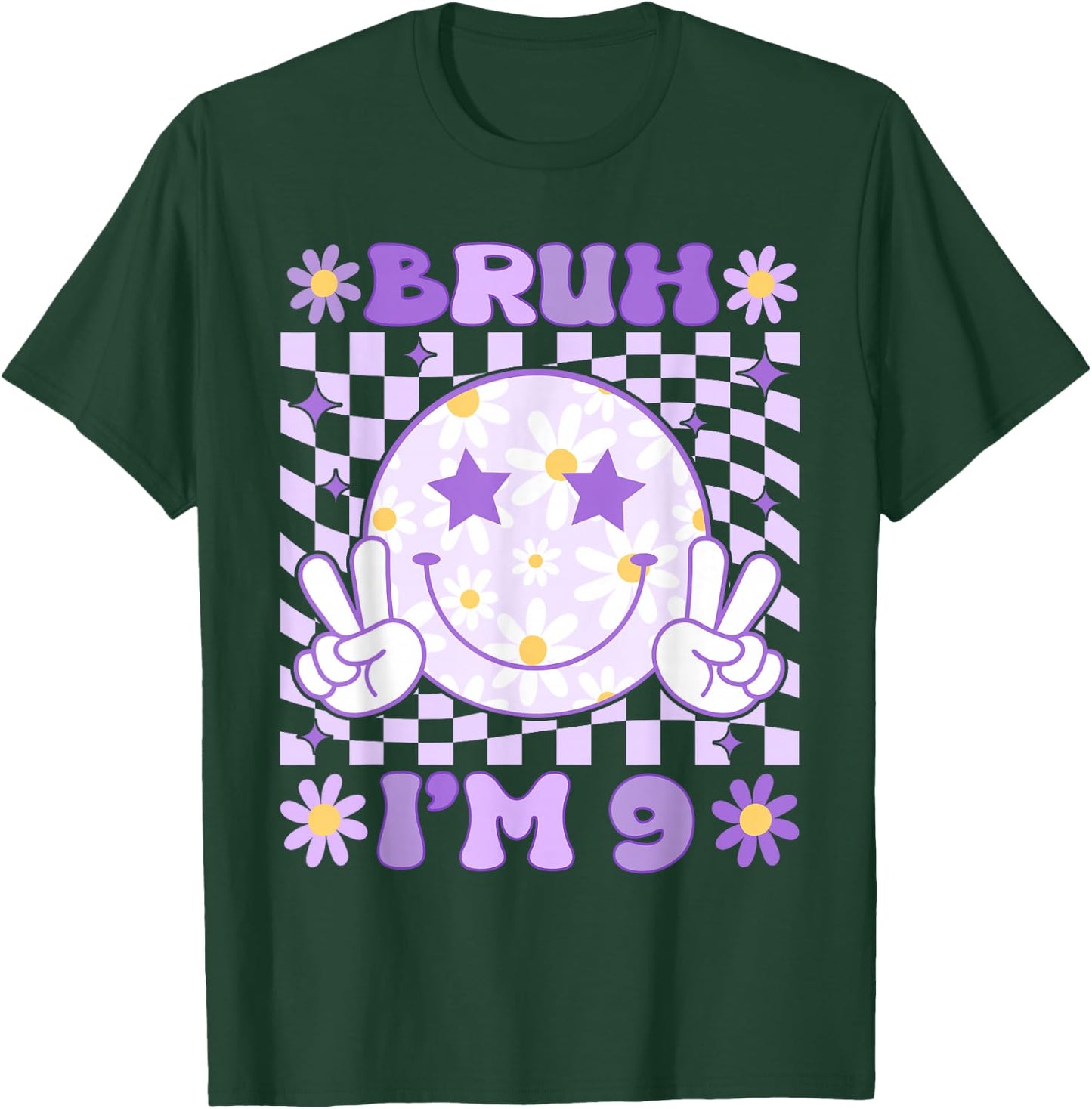 Bruh I'm 9 Years Old Purple Birthday Girls Boys 9th Birthday T-Shirt - T-Shirt | Forest