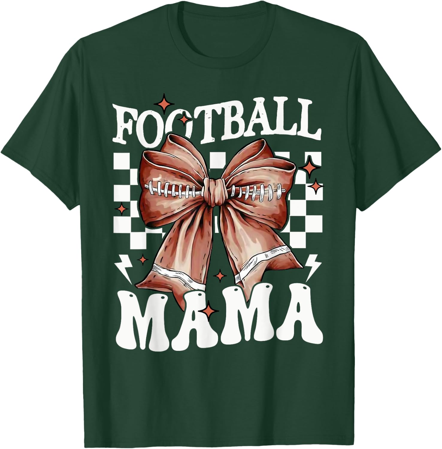 Coquette Bow American Football Mama Thanksgiving Autumn Fall T-Shirt - T-Shirt | Forest