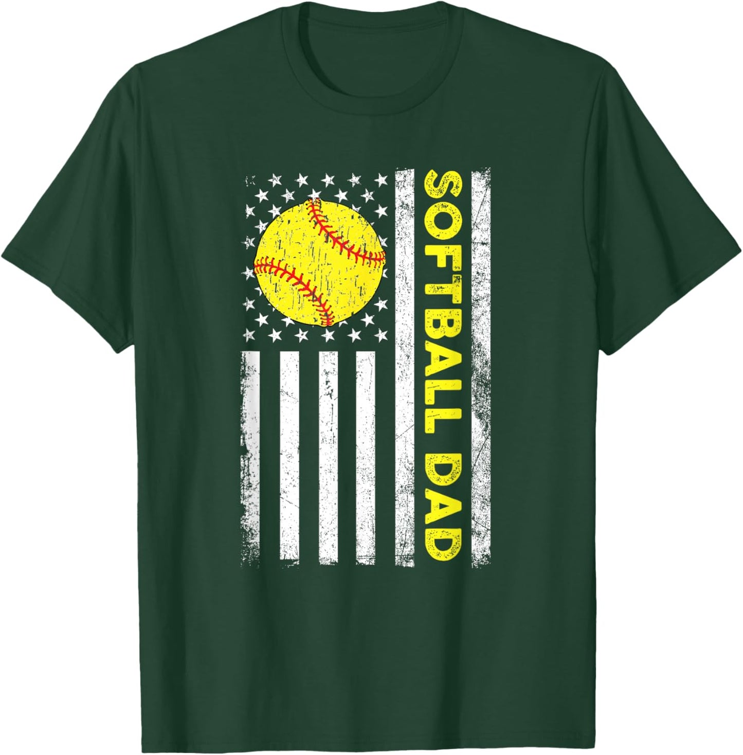 Softball Dad Distressed American Flag Fathers Day T-Shirt - T-Shirt | Forest