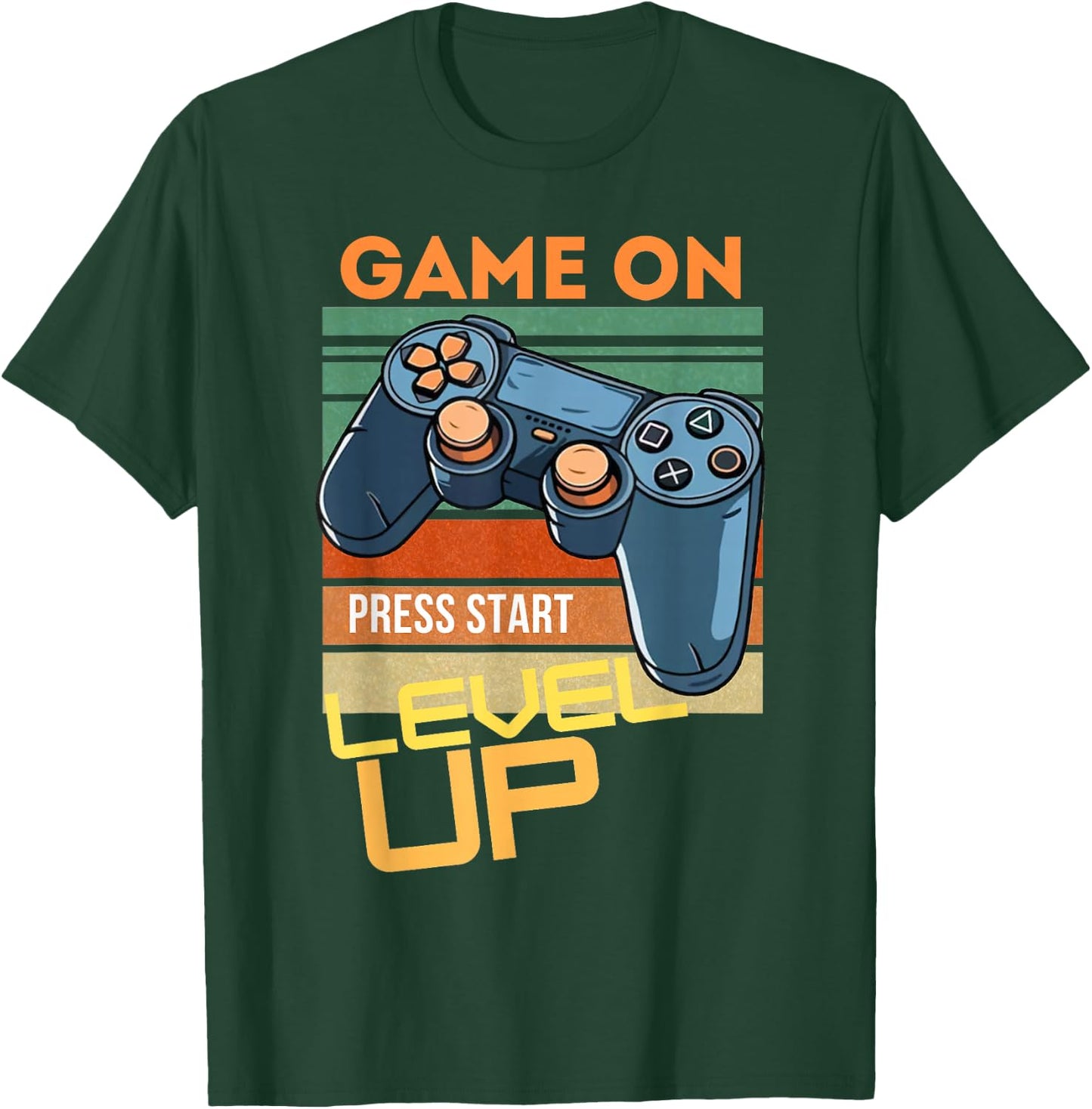 Game On Press Start Level Up T-Shirt - T-Shirt | Forest