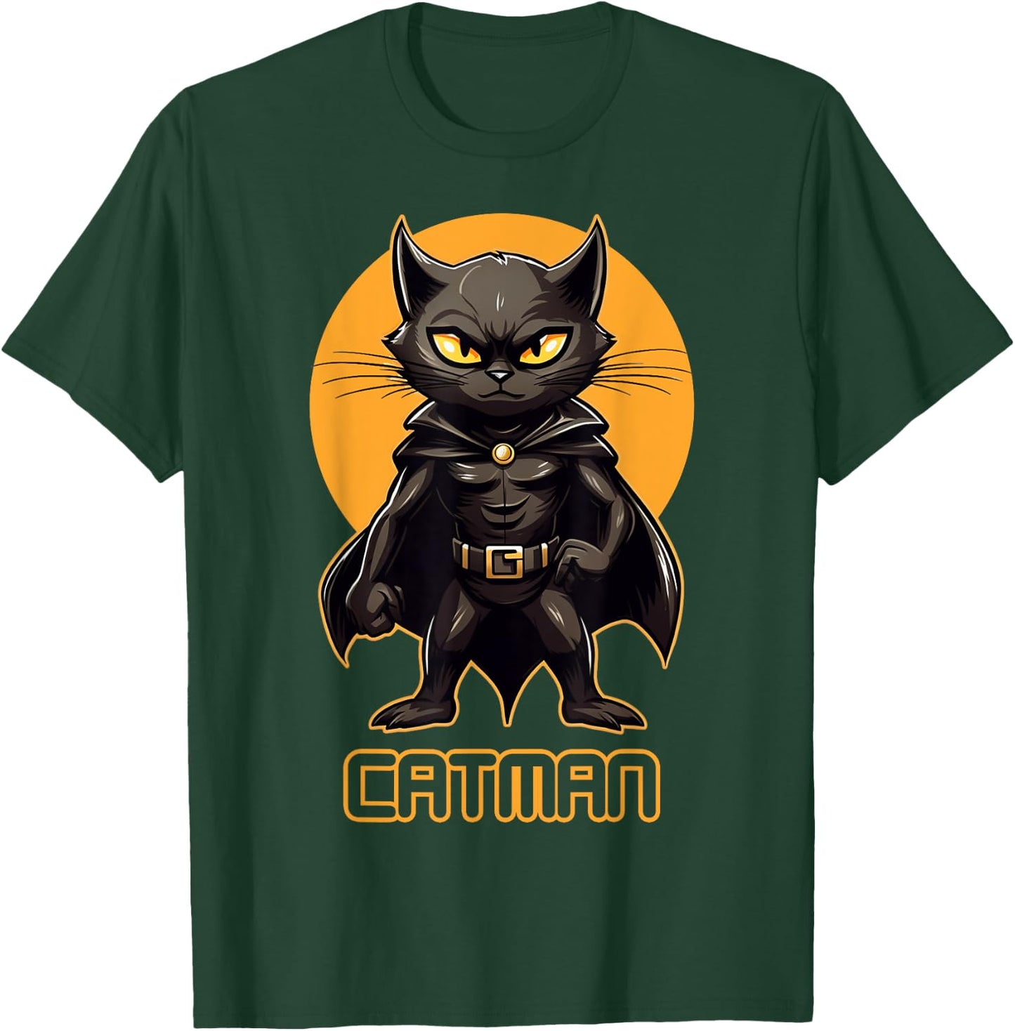 Superhero Cat, Catman, Funny Black Cat, Cat With Cape T-Shirt - T-Shirt | Forest