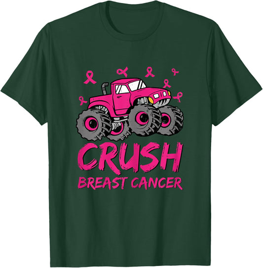 Crush Breast Cancer Awareness Monster Truck Toddler Kid Boys T-Shirt - T-Shirt | Forest