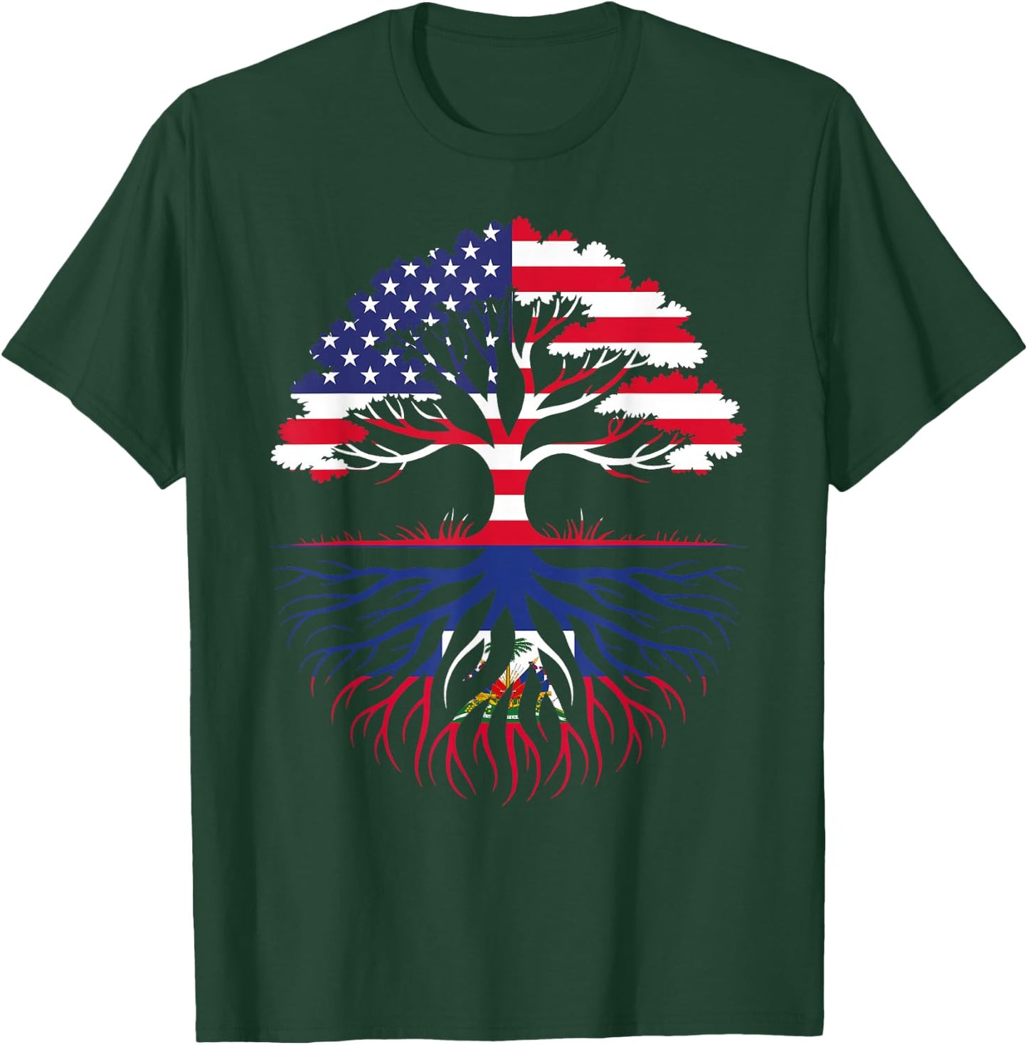 American Grown Haitian Roots Flag Heritage T-Shirt - T-Shirt | Forest