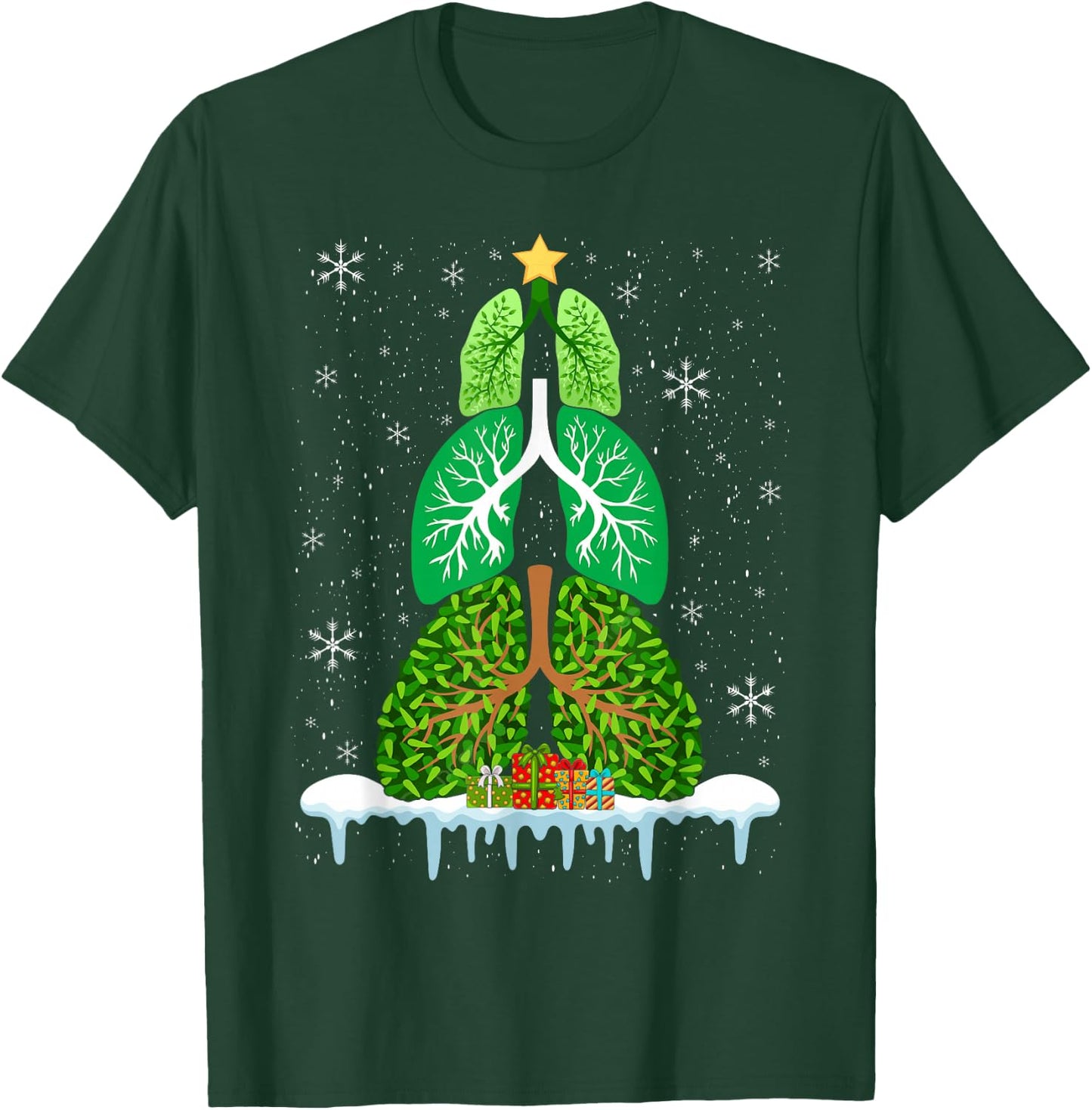 Lung Christmas Tree Respiratory Therapy Xmas Therapist T-Shirt - T-Shirt | Forest