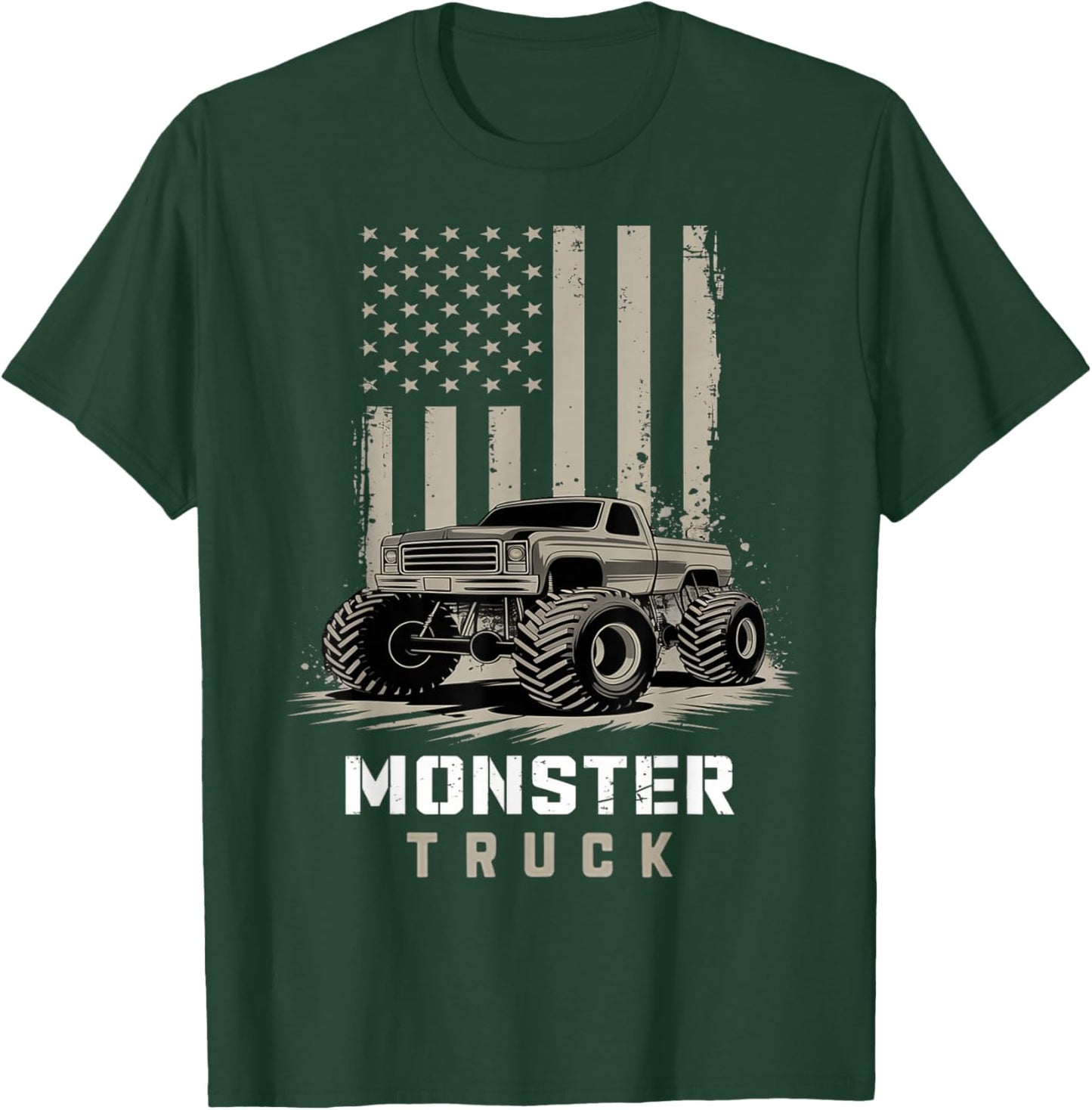 Monster Truck American Flag Racing USA Patriotic 4th of July T-Shirt - T-Shirt | Forest