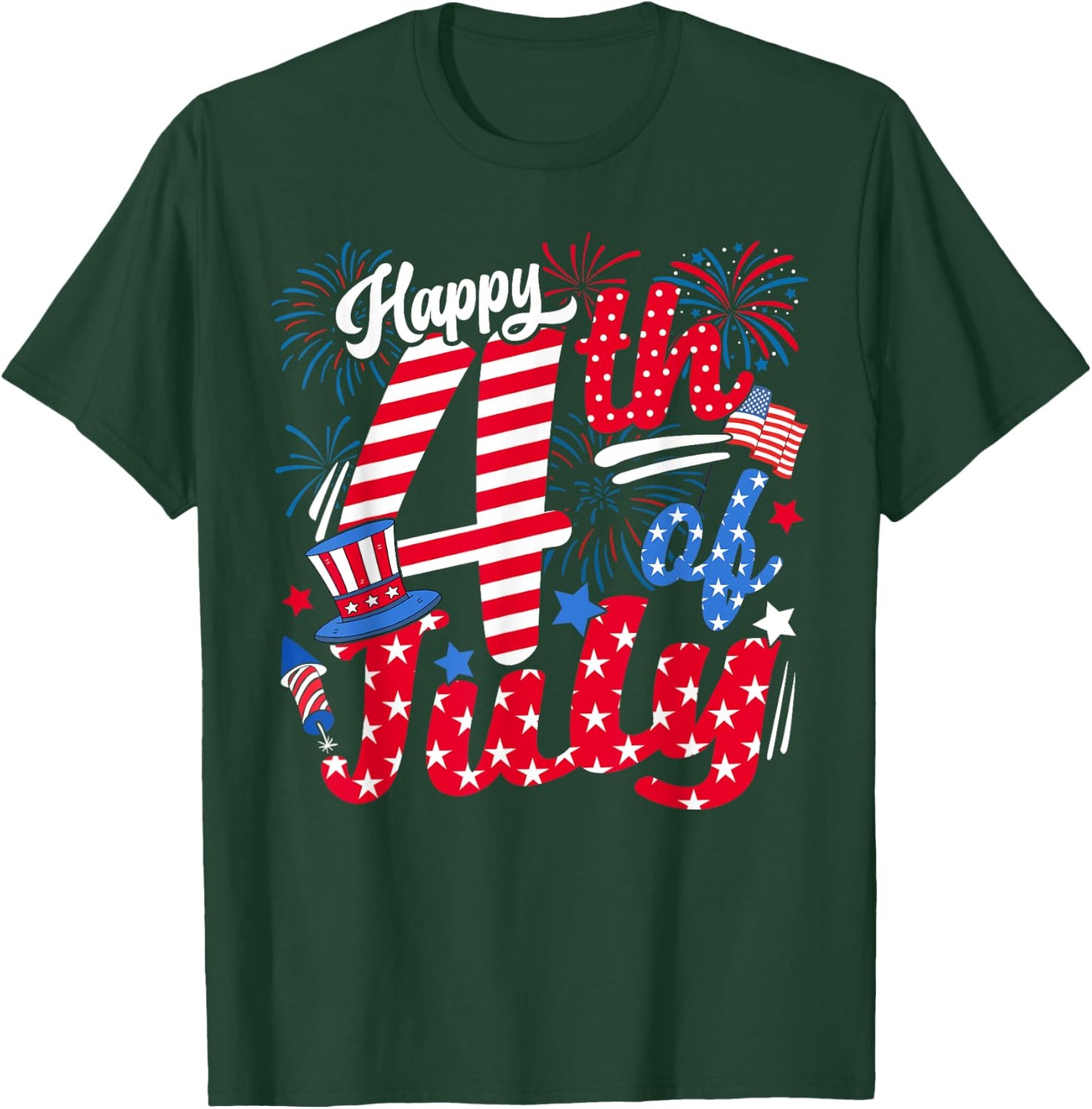 Happy 4th of July US Flag American 4th of July Independence Women Girls Kids Men T-Shirt - T-Shirt | Forest