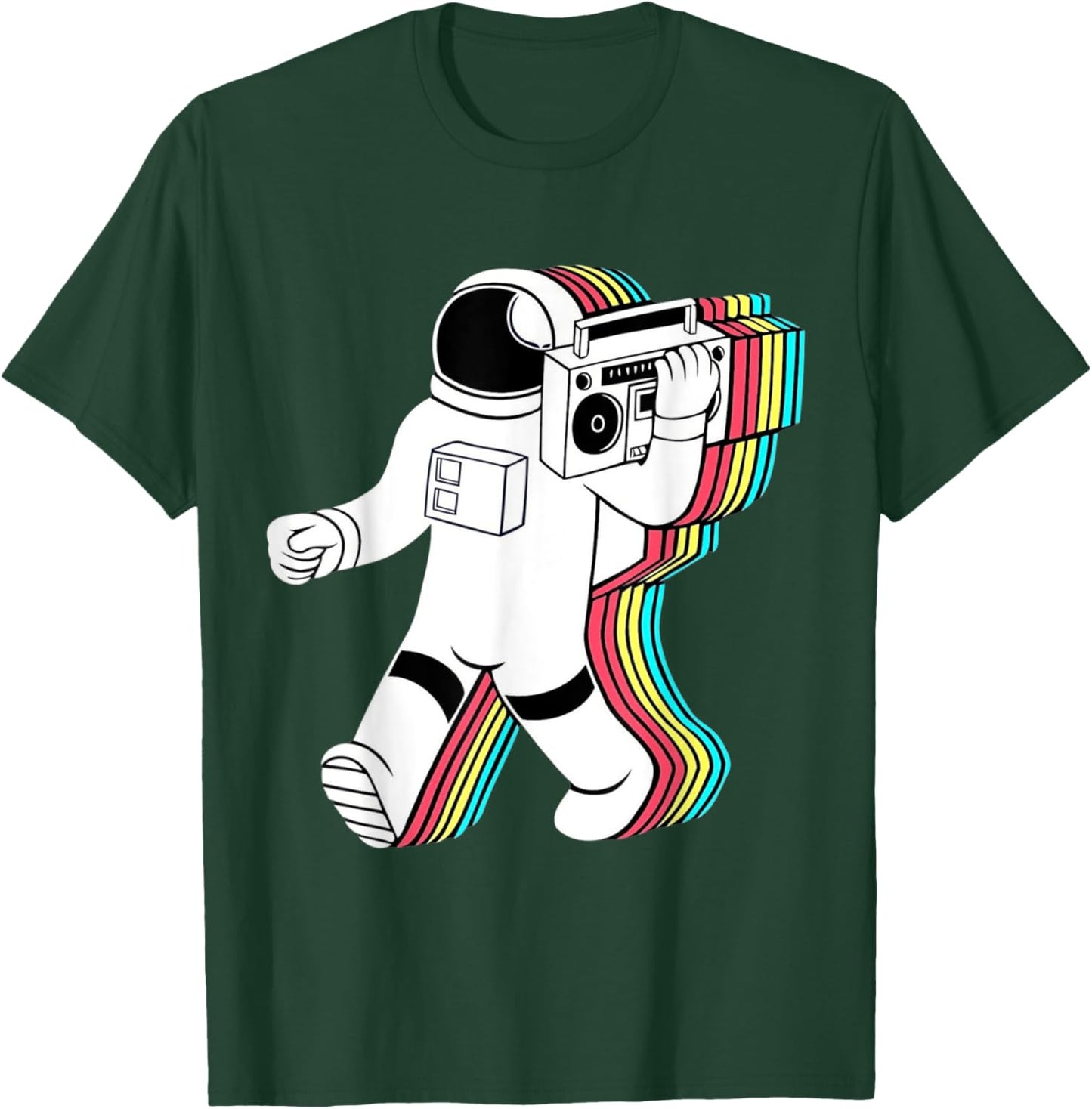 Cartoon Astronaut Holding A Vintage Boombox T-Shirt - T-Shirt | Forest