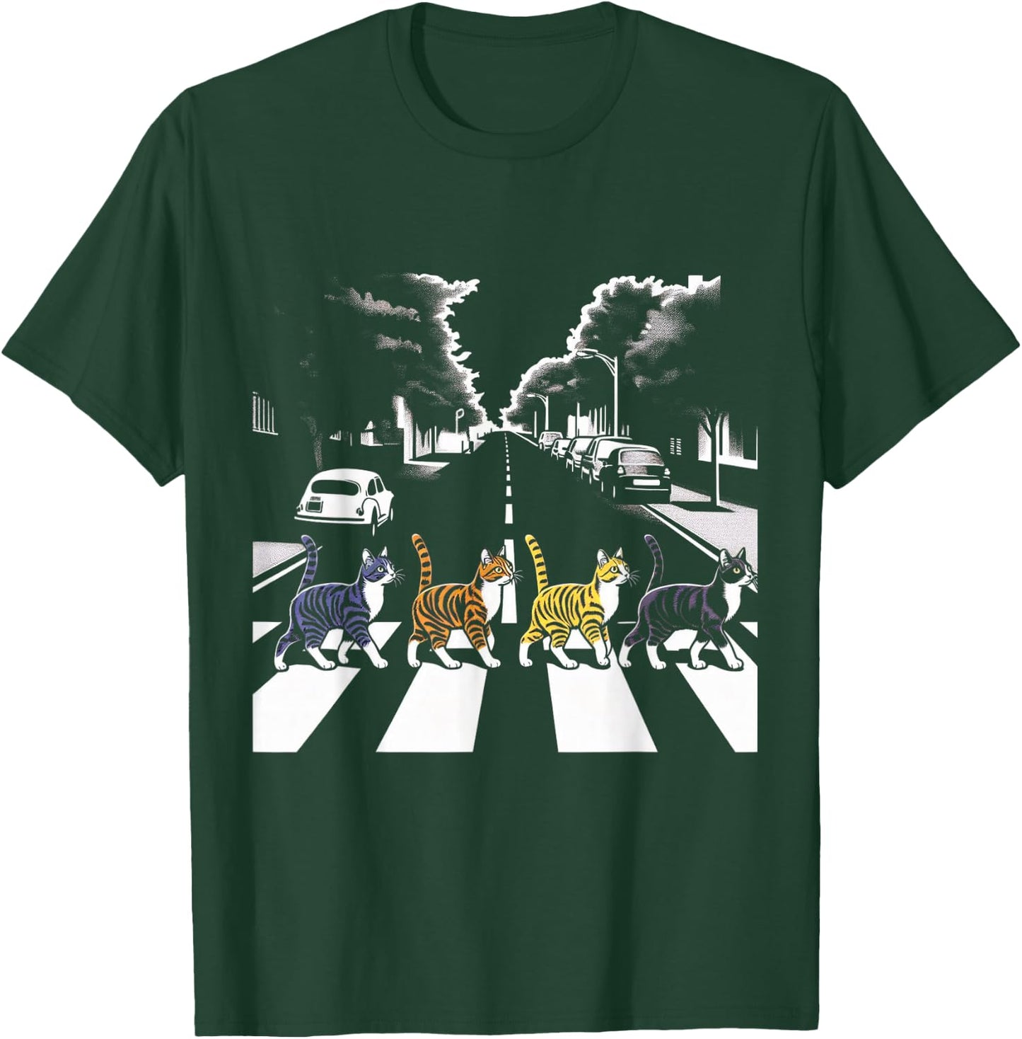 Cat Crosswalk Parody - Colorful Cats Crossing Road Funny T-Shirt - T-Shirt | Forest