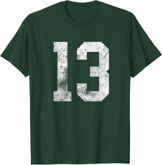 13 Cool Distressed Birthday Lucky Number Player 13th T-Shirt - T-Shirt | Forest
