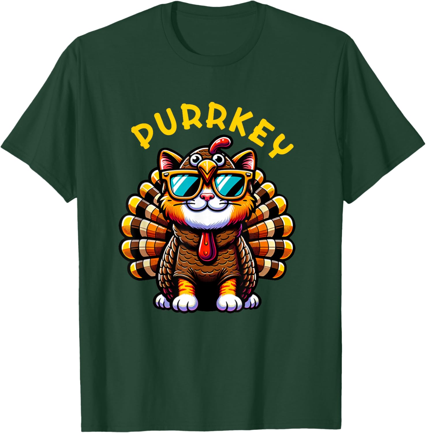 Thanksgiving Cat Funny Thanksgiving Pun Purrkey Turkey Women Girls Kids T-Shirt - T-Shirt | Forest