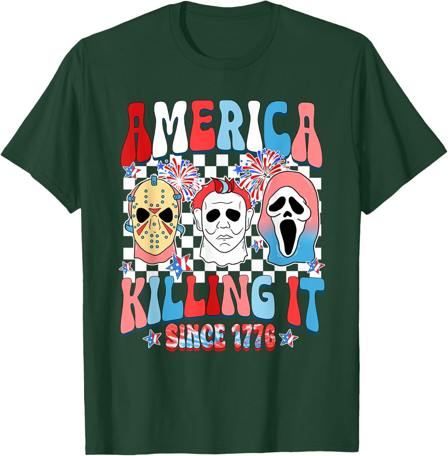 Groovy America Killing IT Since 1776 Horror 4th Of July USA Women Men T-Shirt - T-Shirt | Forest