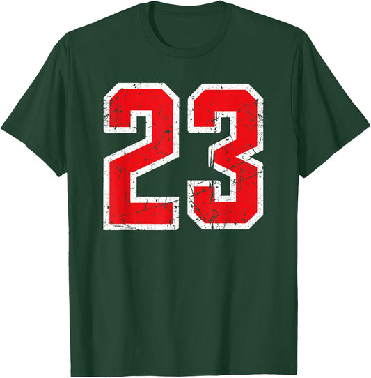 Number #23 White/Red Vintage Plain Number T-Shirt - T-Shirt | Forest