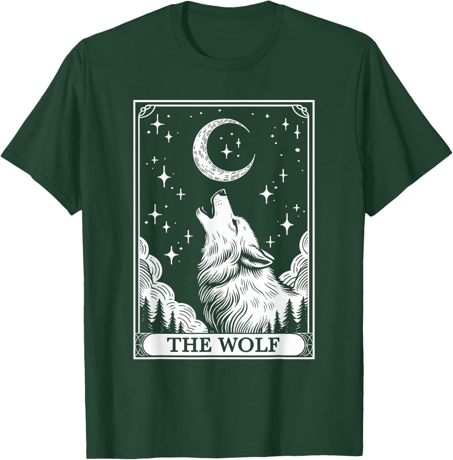 Tarot Card Vintage Crescent Moon Wolf Animal Lovers T-Shirt - T-Shirt | Forest
