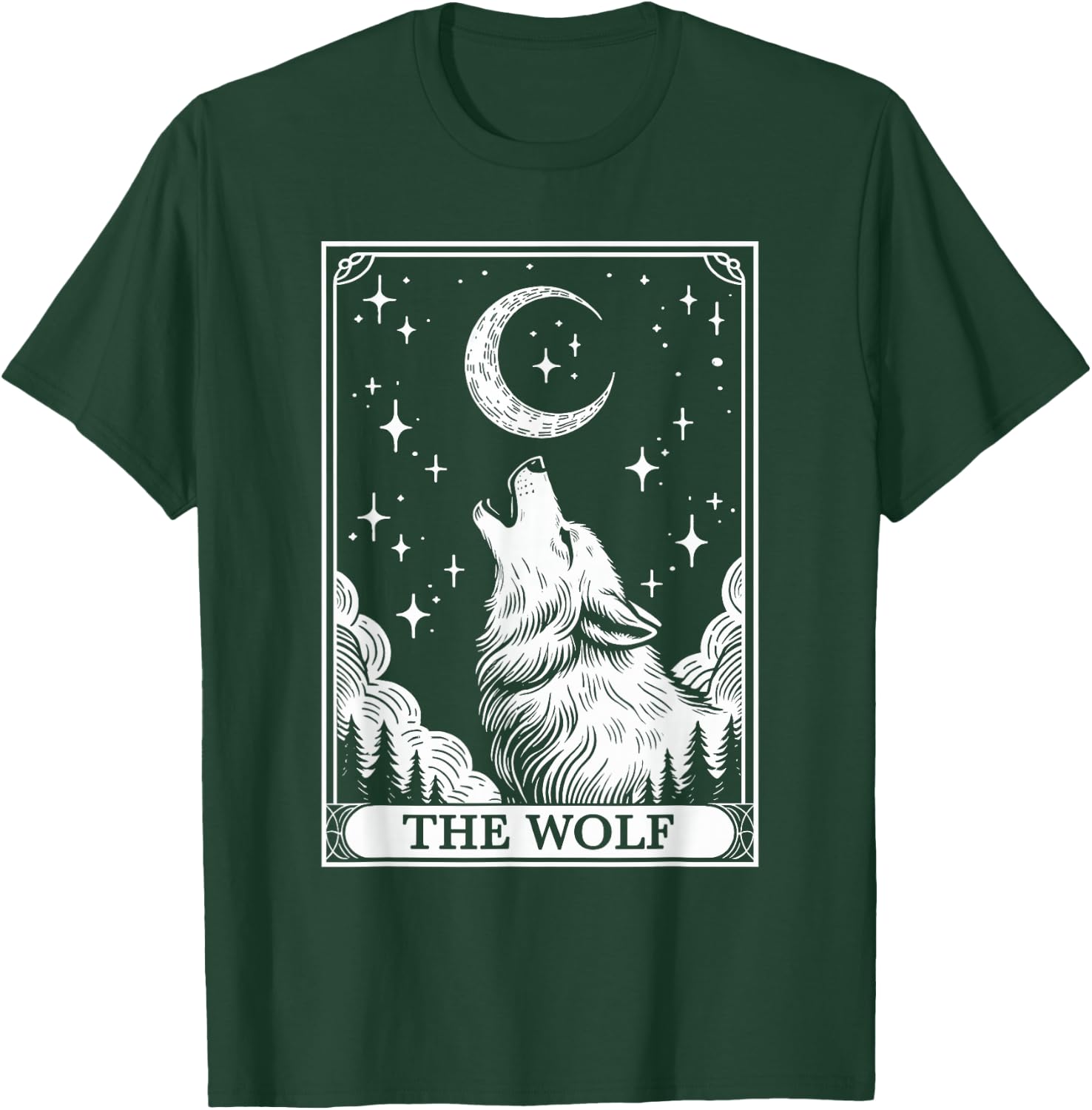 Tarot Card Vintage Crescent Moon Wolf Animal Lovers T-Shirt - T-Shirt | Forest