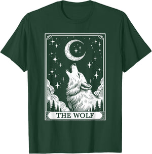Tarot Card Vintage Crescent Moon Wolf Animal Lovers T-Shirt - T-Shirt | Forest