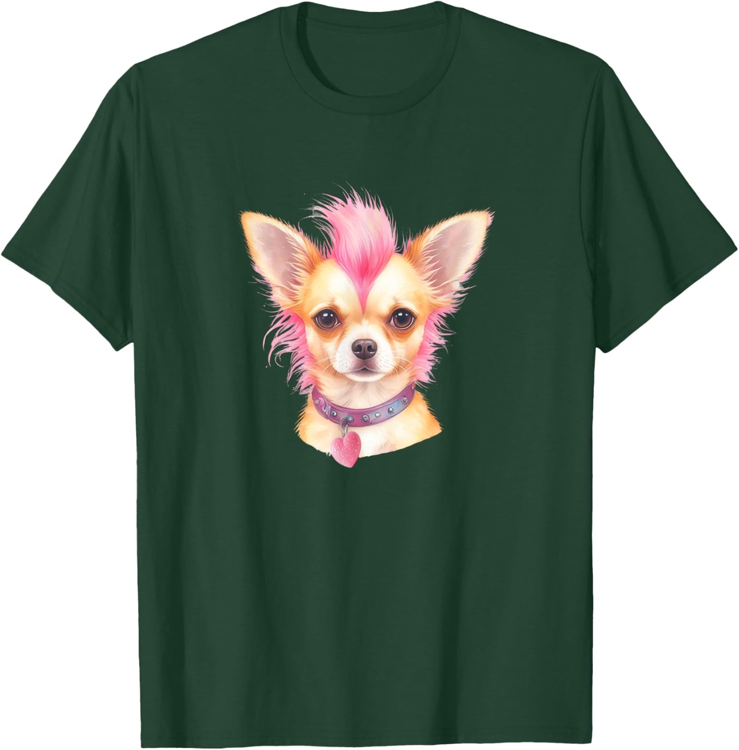 Pink Mohawk Punk Rock Musician Chihuahua Heart Pet Dog Love T-Shirt - T-Shirt | Forest