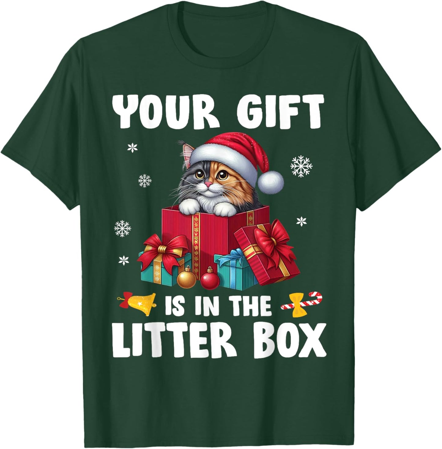 Merry Christmas Your Present Is In The Litter Box MANX Cat T-Shirt - T-Shirt | Forest