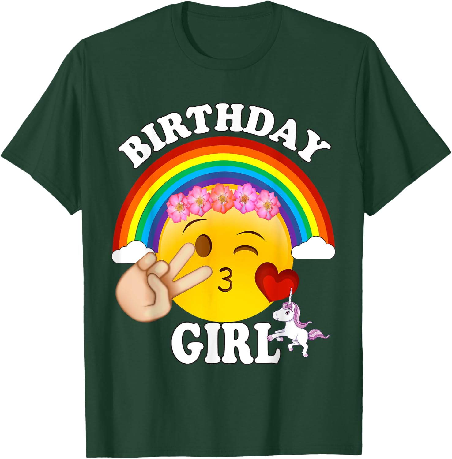 Birthday For Girls Unicorn Rainbow Heart Kiss T-Shirt - T-Shirt | Forest