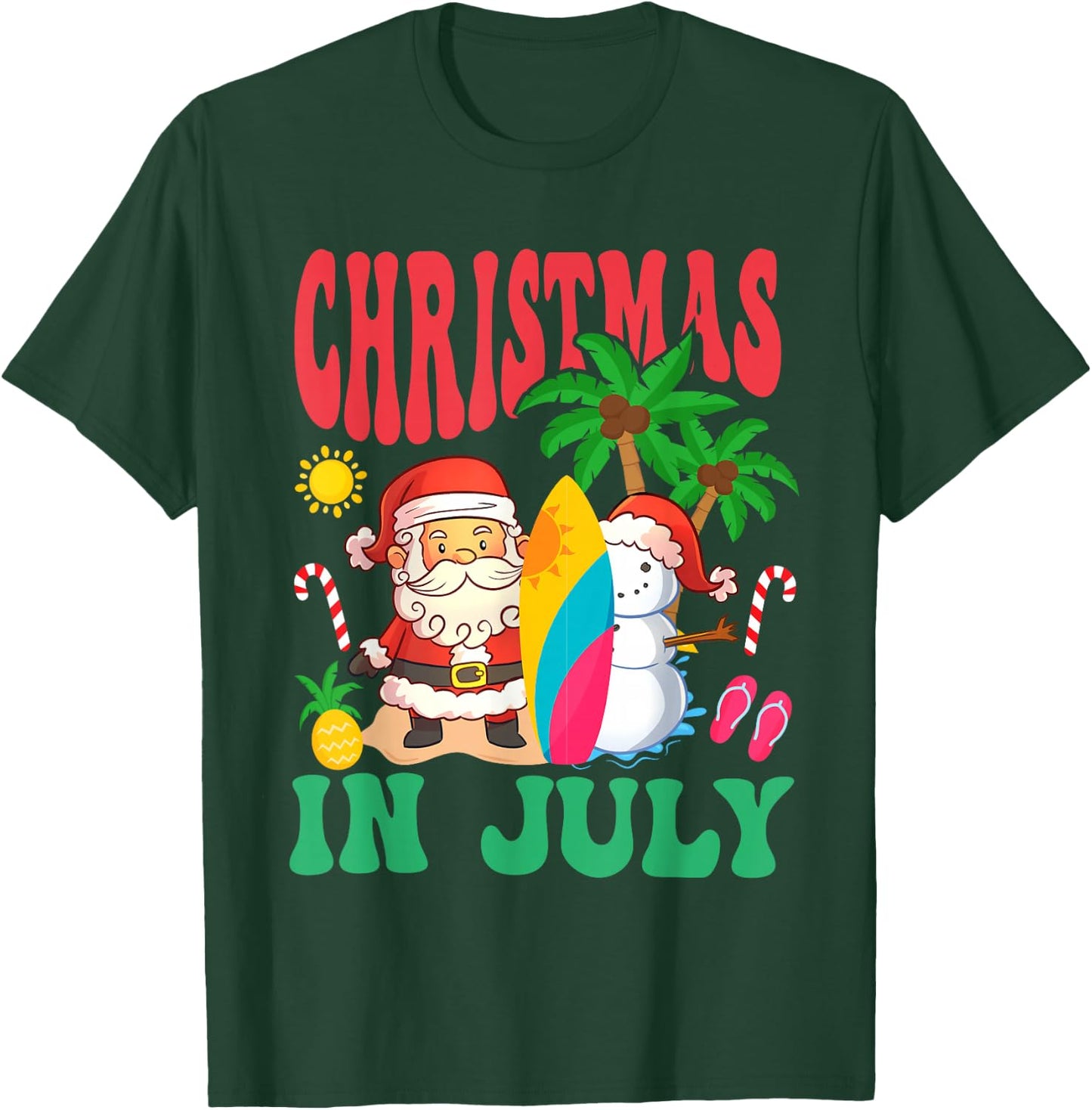 Santa Surfing Hawaiian Beach Christmas In July 2026 T-Shirt - T-Shirt | Forest