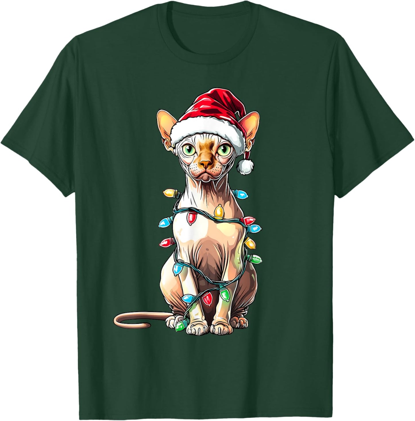 Sphynx Cat Christmas Hat Xmas Women Kids T-Shirt - T-Shirt | Forest