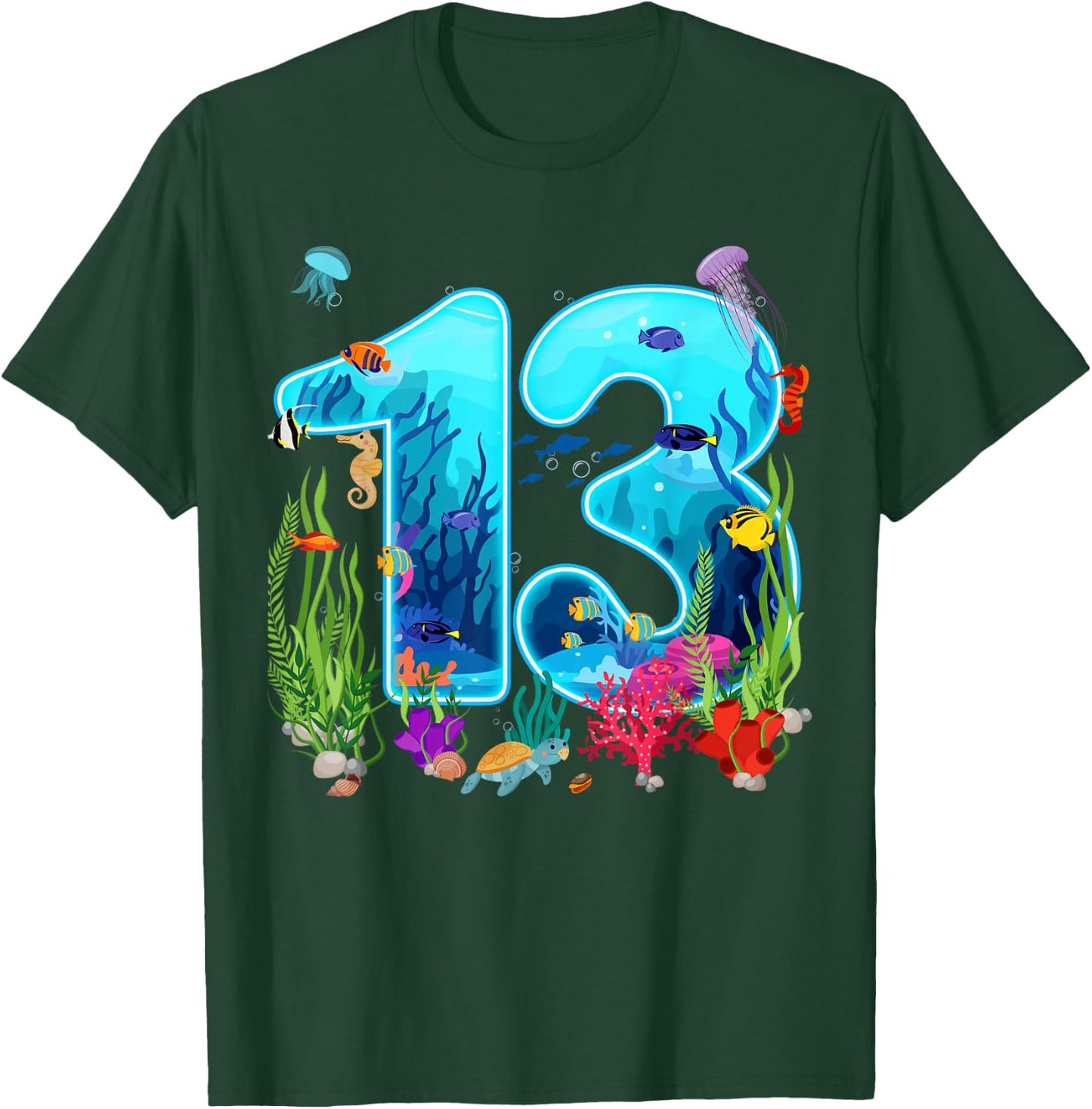 Cute 13 Ocean Sea Animal 13th Bday Party 13 Years Old T-Shirt - T-Shirt | Forest