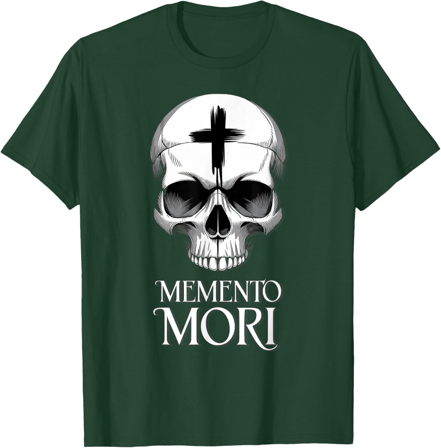Memento Mori Catholic Crucifix Traditional Latin Mass Skull T-Shirt - T-Shirt | Forest