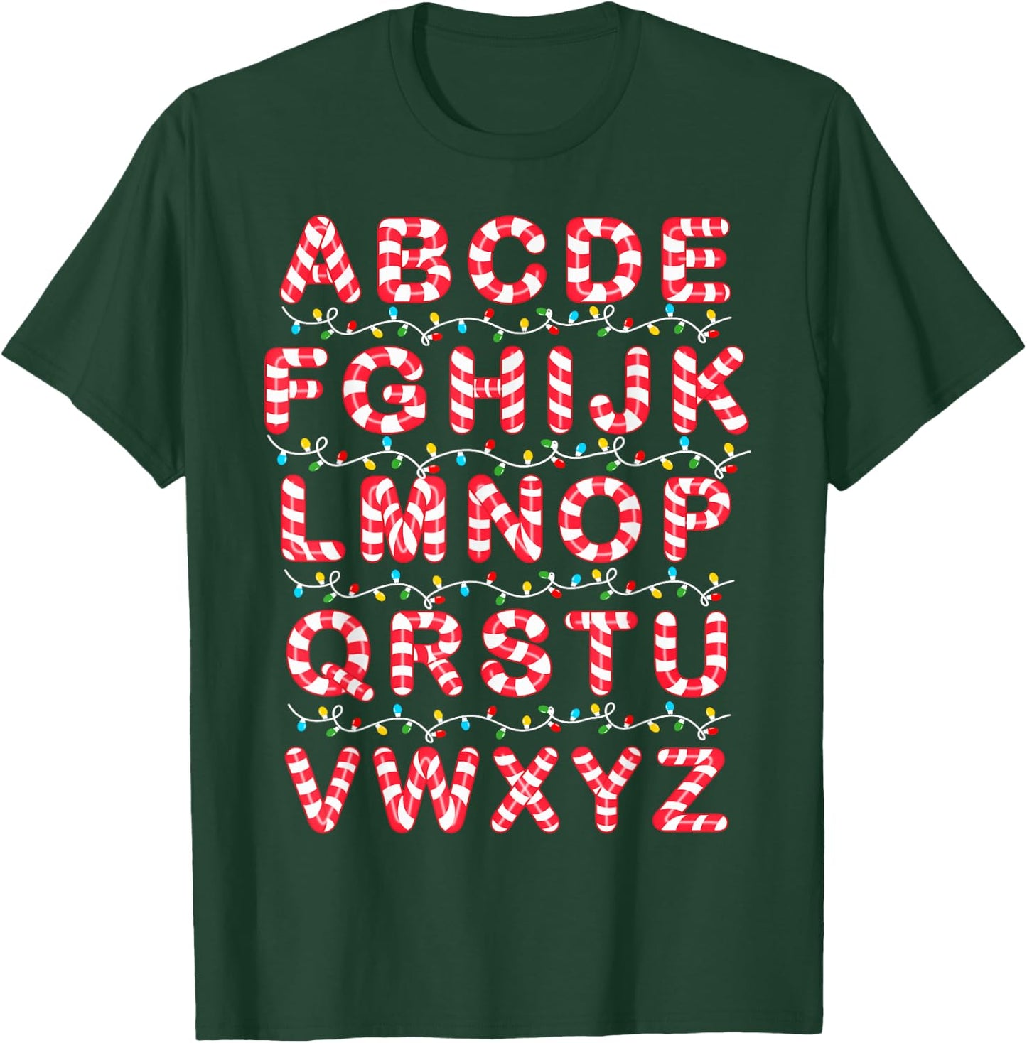 Christmas Alphabet Candy Cane Pre-K Kindergarten Teacher T-Shirt - T-Shirt | Forest