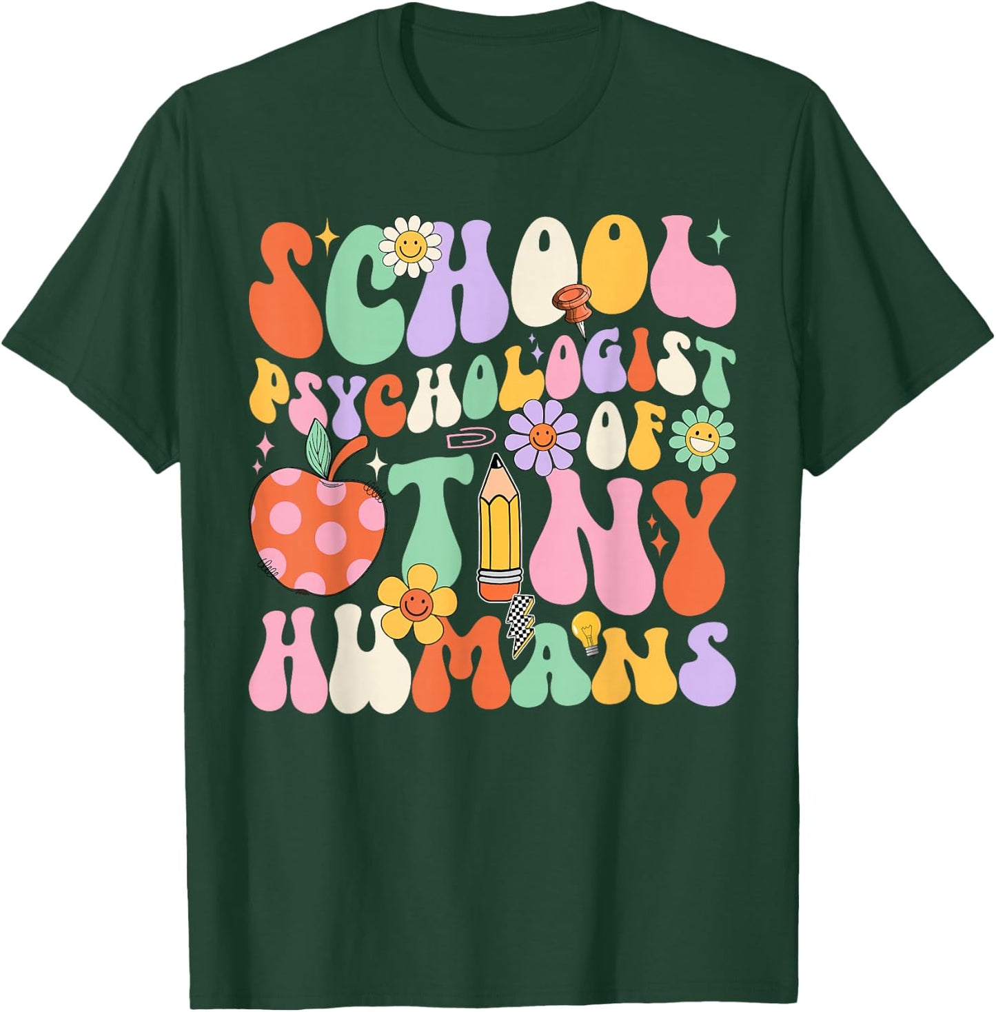 Groovy School Psychologist Of Tiny Humans Back To School T-Shirt - T-Shirt | Forest