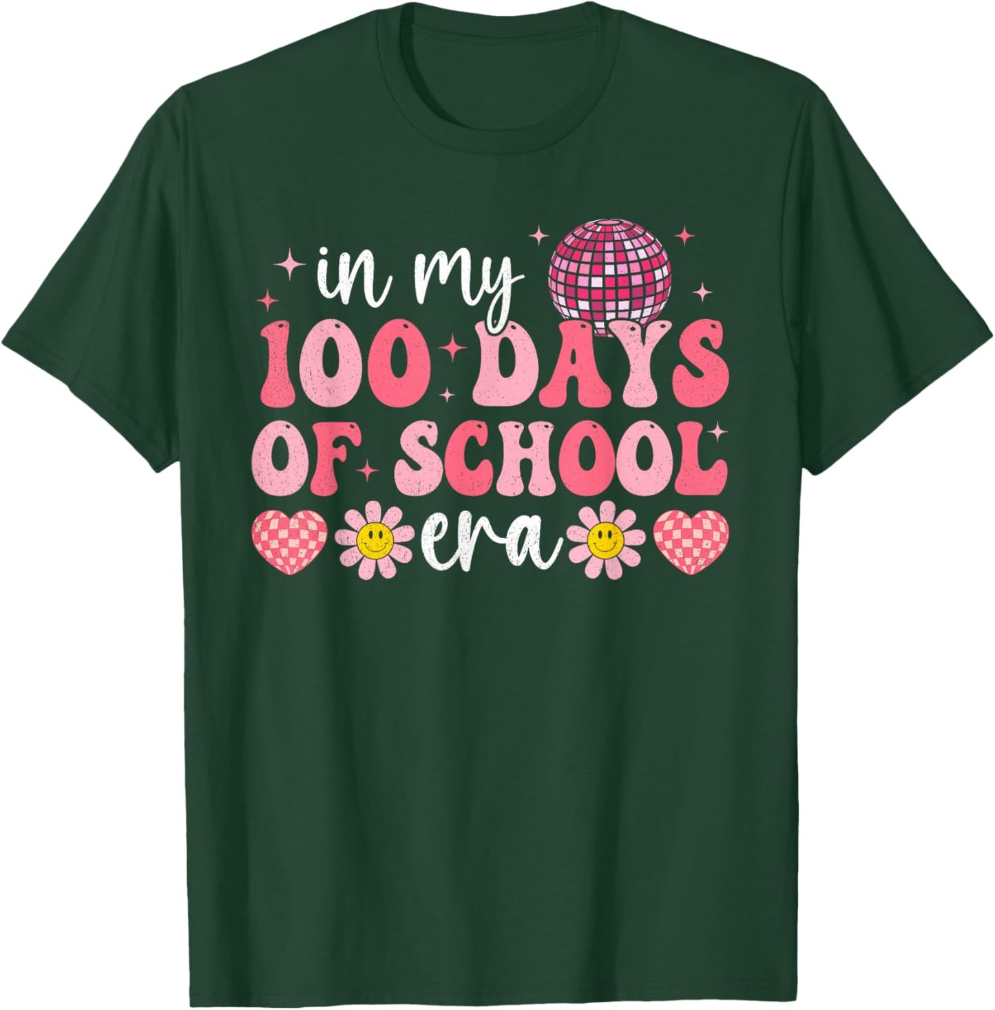In My 100 Days Of School Era Groovy 100th Day Of School Kids T-Shirt - T-Shirt | Forest