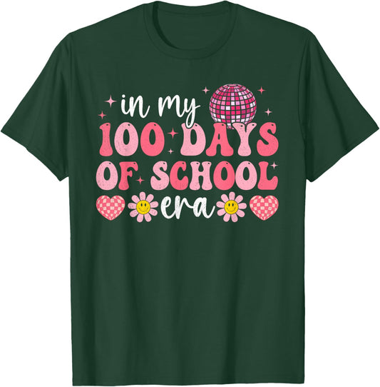 In My 100 Days Of School Era Groovy 100th Day Of School Kids T-Shirt - T-Shirt | Forest
