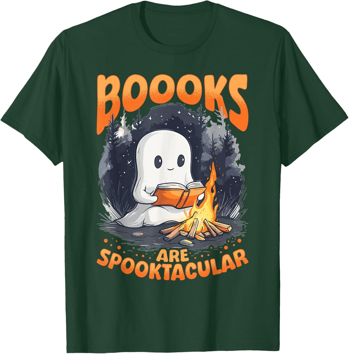 Funny Teacher Halloween Ghost Reading Book Animal Boooks Are T-Shirt - T-Shirt | Forest