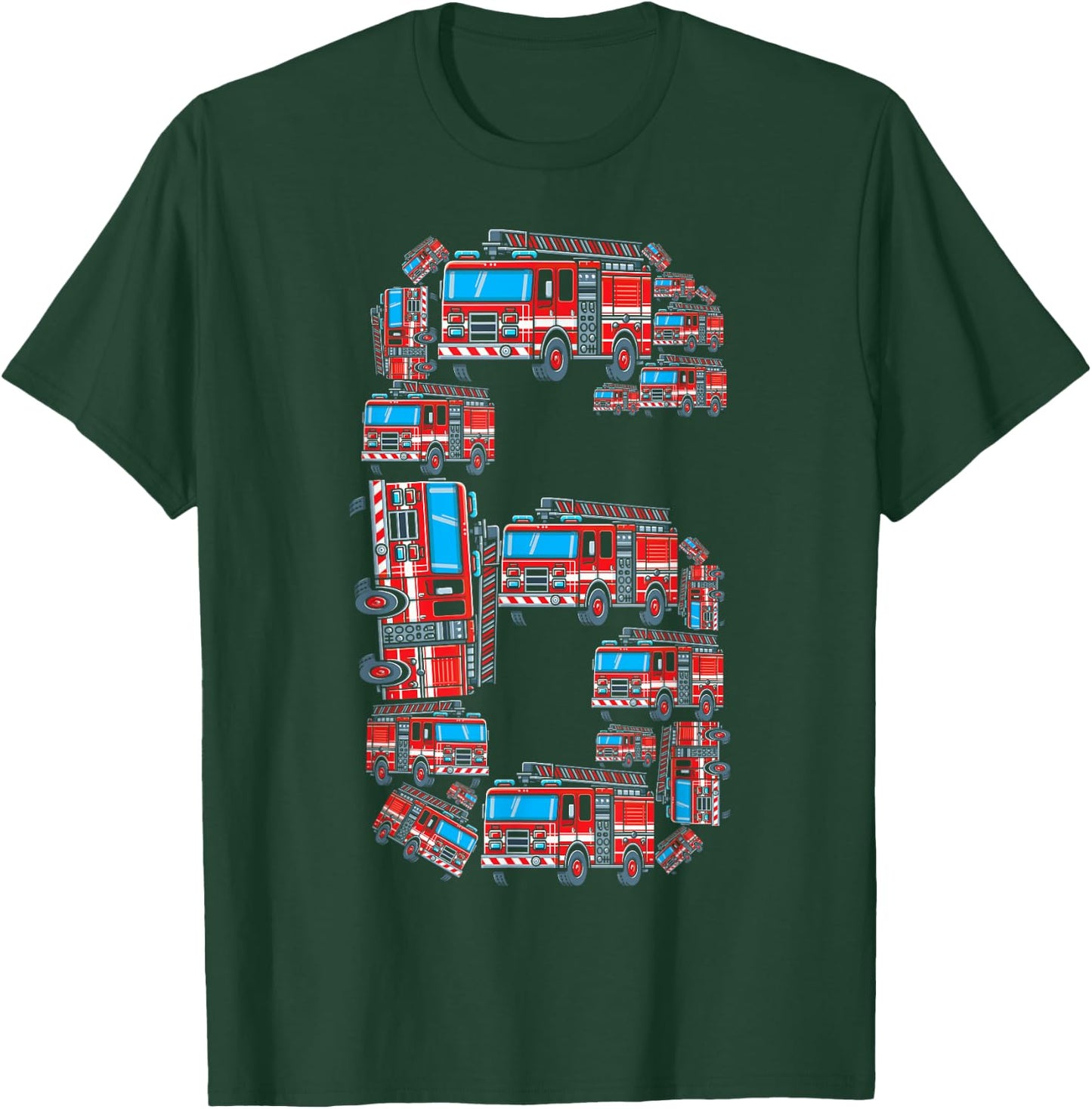 Firetruck 6 Year Old Boy 6th Birthday Fire Truck Fireman 6 T-Shirt - T-Shirt | Forest