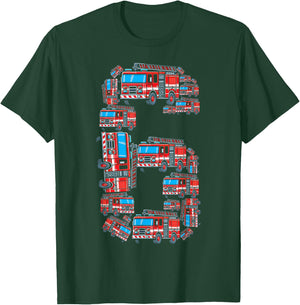 Firetruck 6 Year Old Boy 6th Birthday Fire Truck Fireman 6 T-Shirt - T-Shirt | Forest