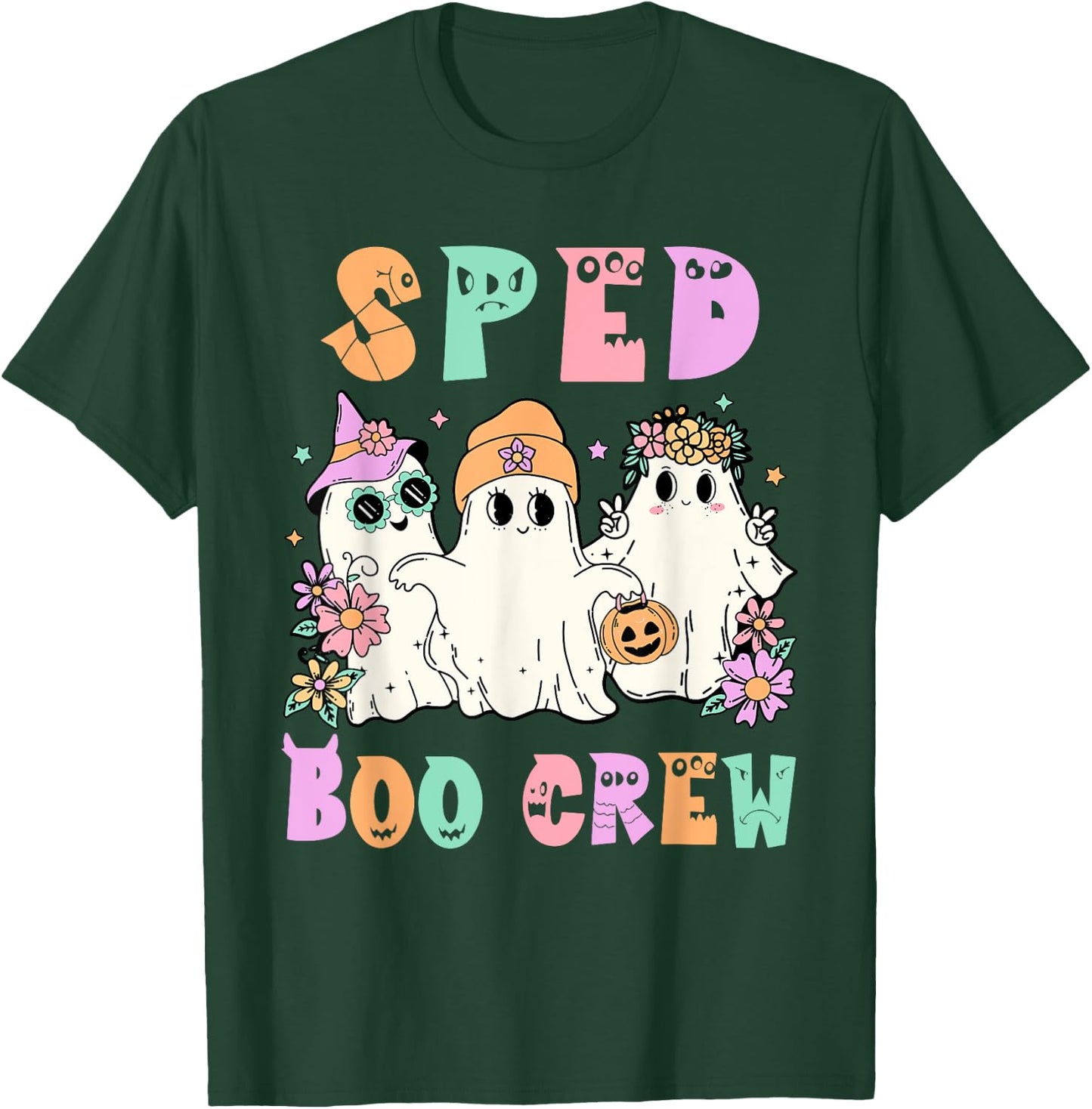 Floral SPED Boo Crew Halloween Ghost Special Ed SPED Teacher Men Women T-Shirt - T-Shirt | Forest