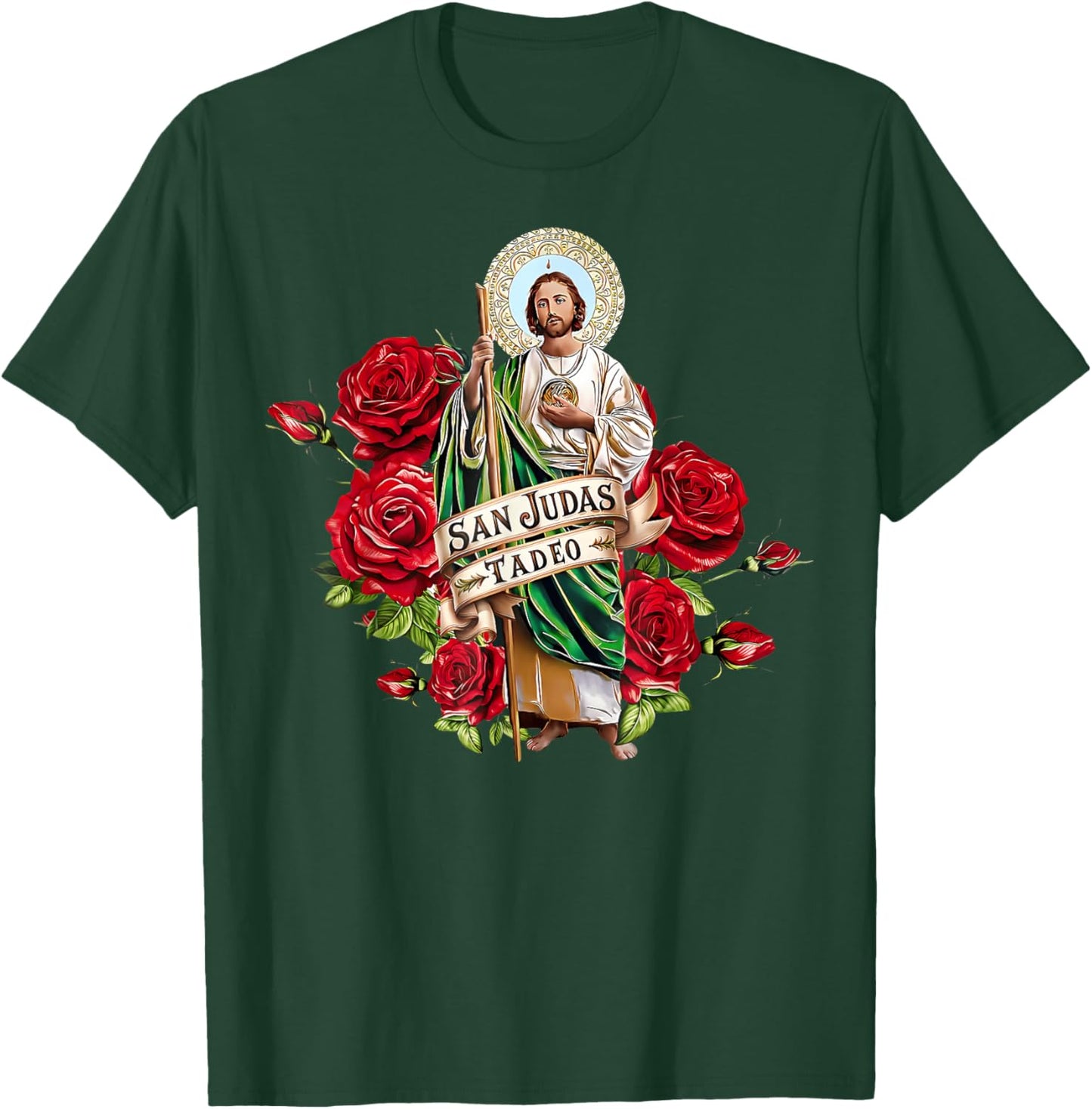 Girls Women Red Roses San Judas Tadeo Con Bandera De Mxico T-Shirt - T-Shirt | Forest