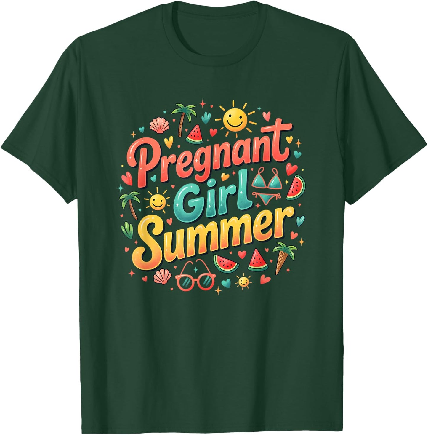 Pregnant Girl Summer Funny Baby Announcement Cute Mom Humor T-Shirt - T-Shirt | Forest