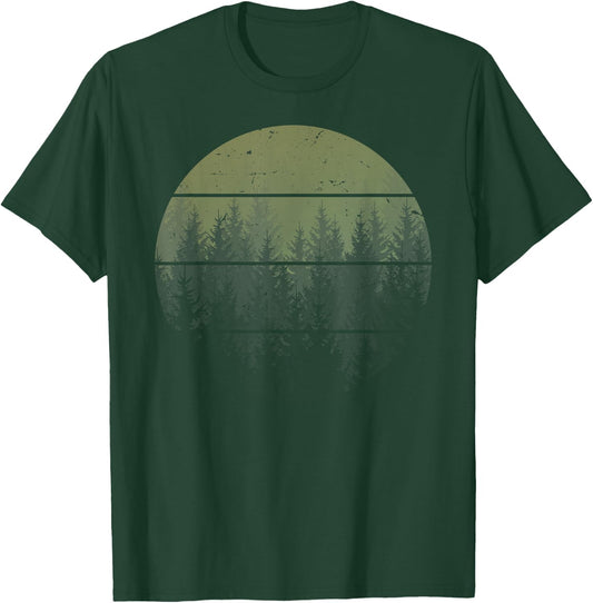 Retro Forest Trees Outdoors Nature Women Men Vintage Graphic T-Shirt - T-Shirt | Forest