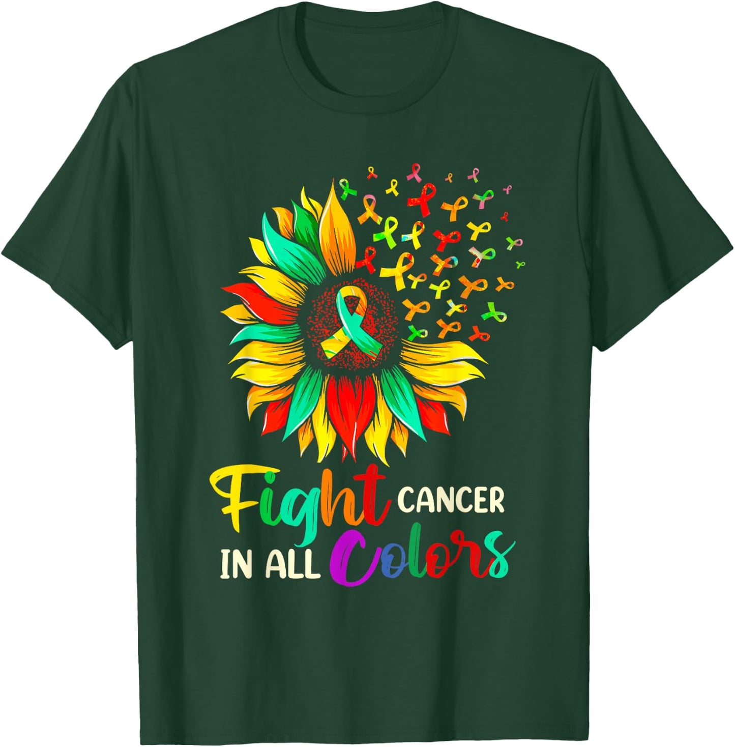 Fight Cancer In All Color Sunflower Breast Cancer Awareness T-Shirt - T-Shirt | Forest