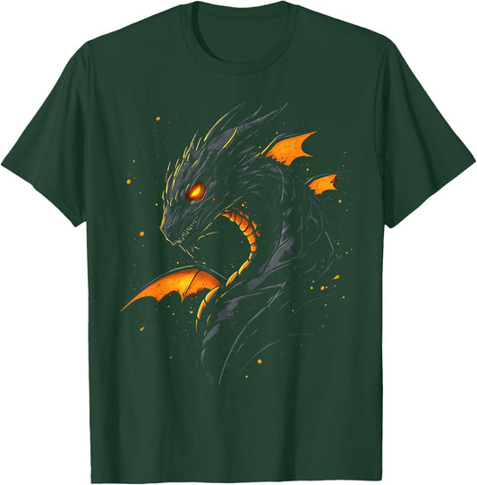 Black Dragon Motif Mythical Artwork Black Dragon T-Shirt - T-Shirt | Forest