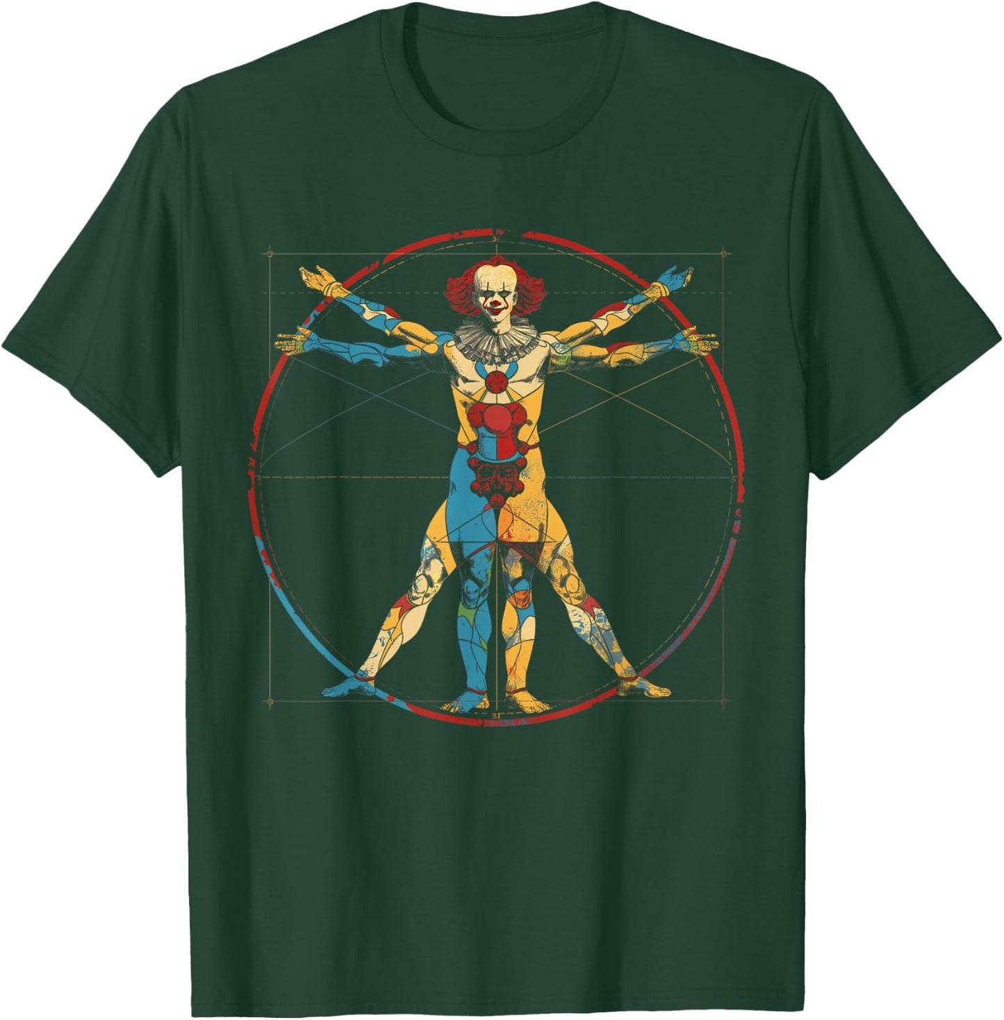 Clowncore Aesthetic Vitruvian Man Clown Creepy Goth T-Shirt - T-Shirt | Forest