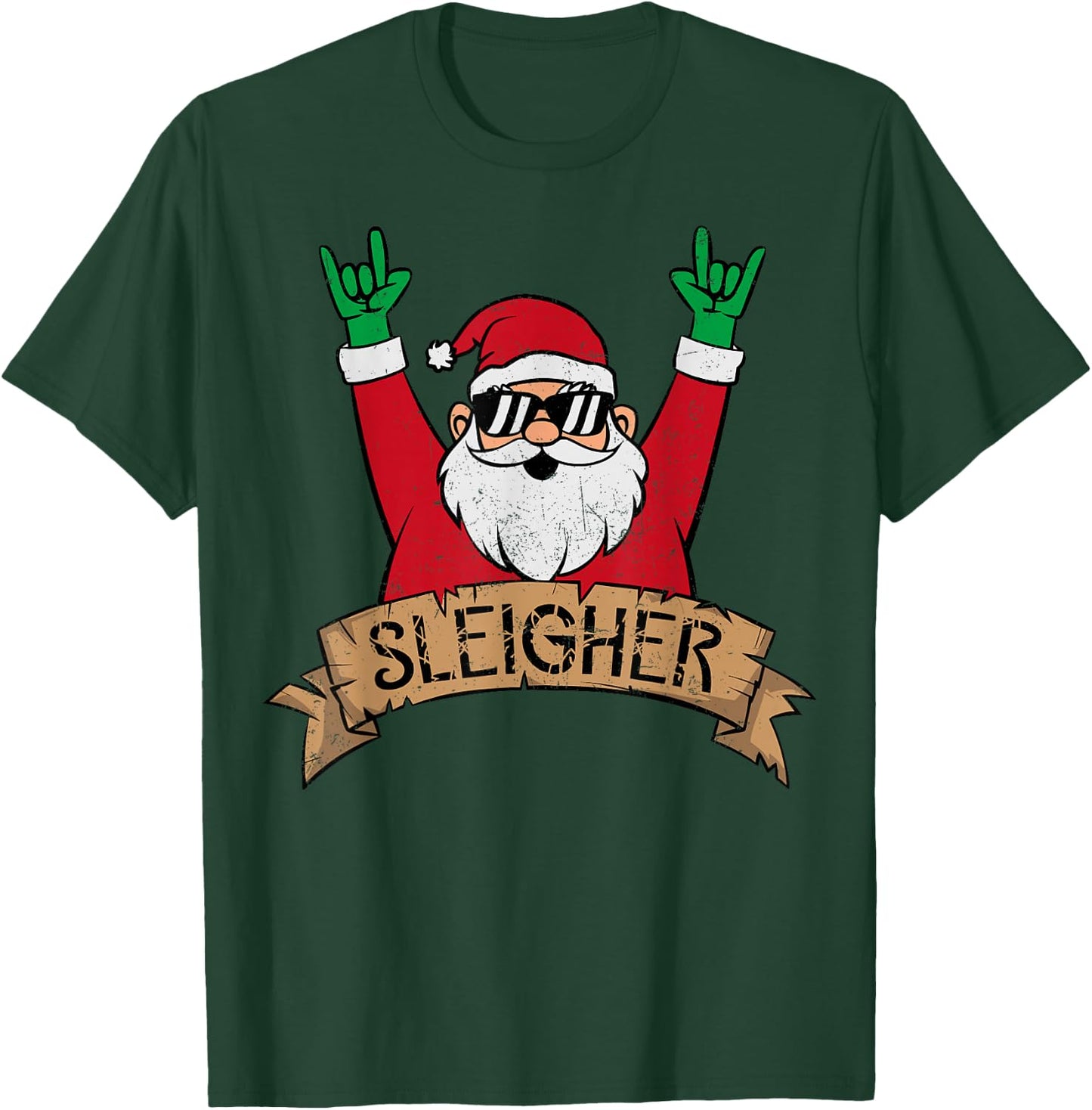 Christmas Sleigher Santa Rock On Xmas Rocker T-Shirt - T-Shirt | Forest