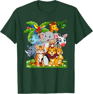 14 Animals Wildlife Birthday Party Safari Off To The Zoo T-Shirt - T-Shirt | Forest