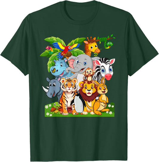 14 Animals Wildlife Birthday Party Safari Off To The Zoo T-Shirt - T-Shirt | Forest