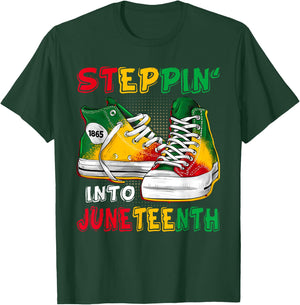 Stepping Into Juneteenth Afro Woman Black Girls Sneakers Men T-Shirt - T-Shirt | Forest