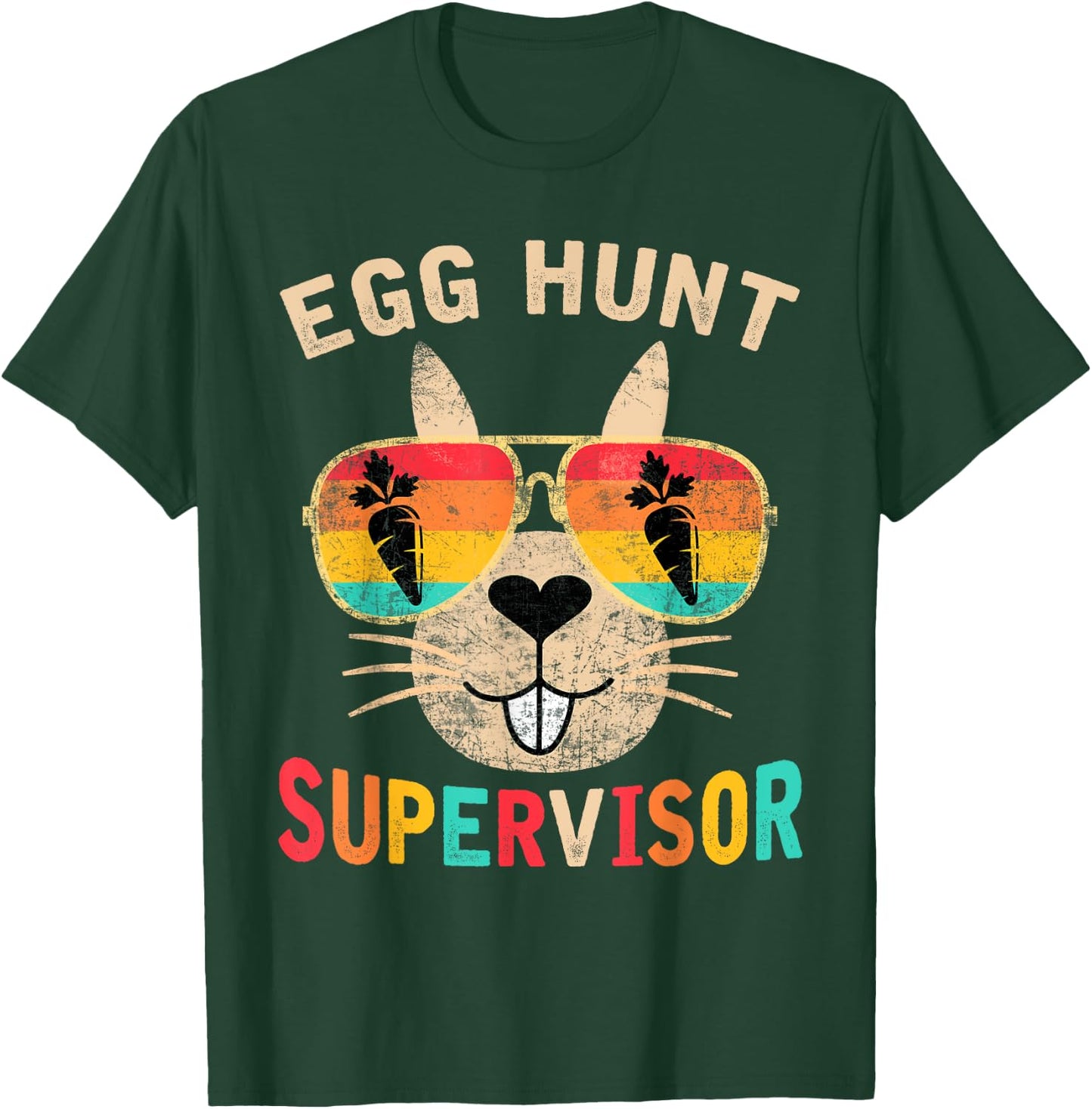 Egg Hunt Supervisor Retro Egg Hunting Party Mom Dad Easter T-Shirt - T-Shirt | Forest