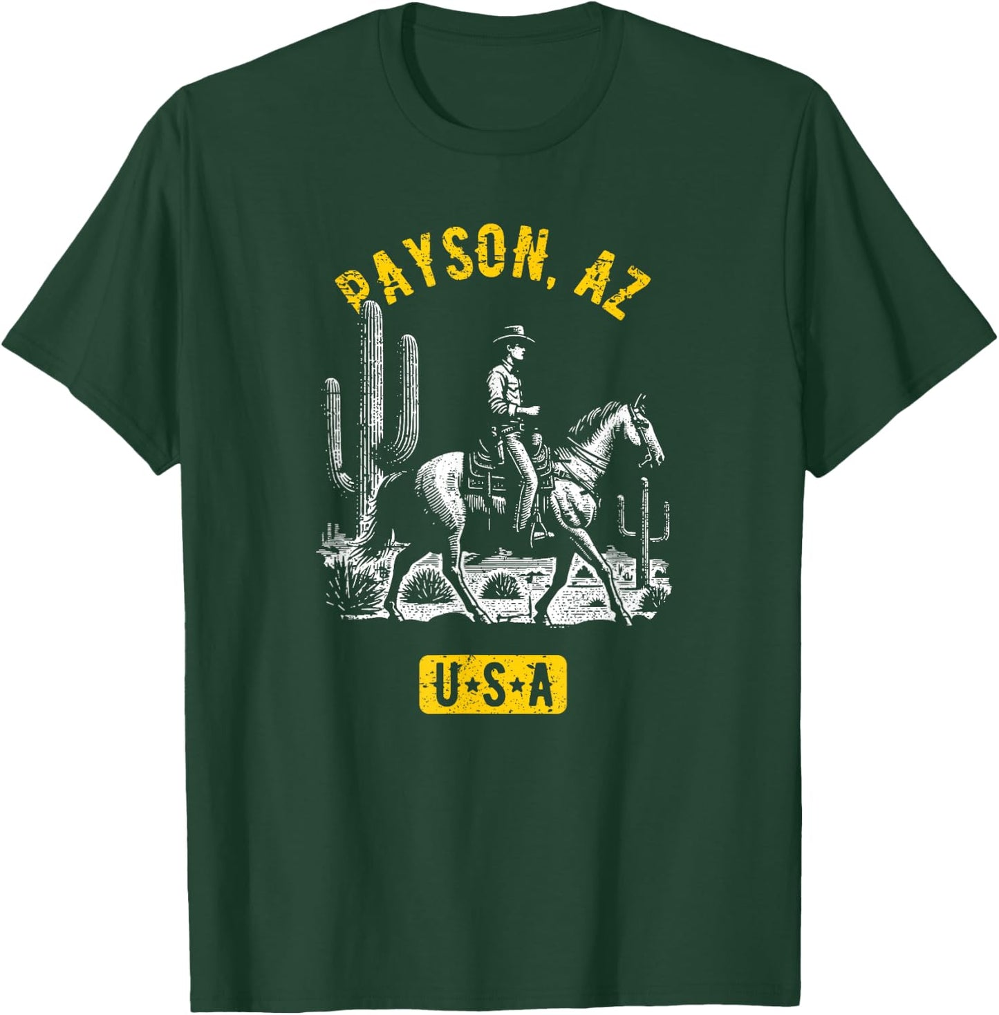 Payson AZ USA Cowboy Horse Distressed Style Design T-Shirt - T-Shirt | Forest
